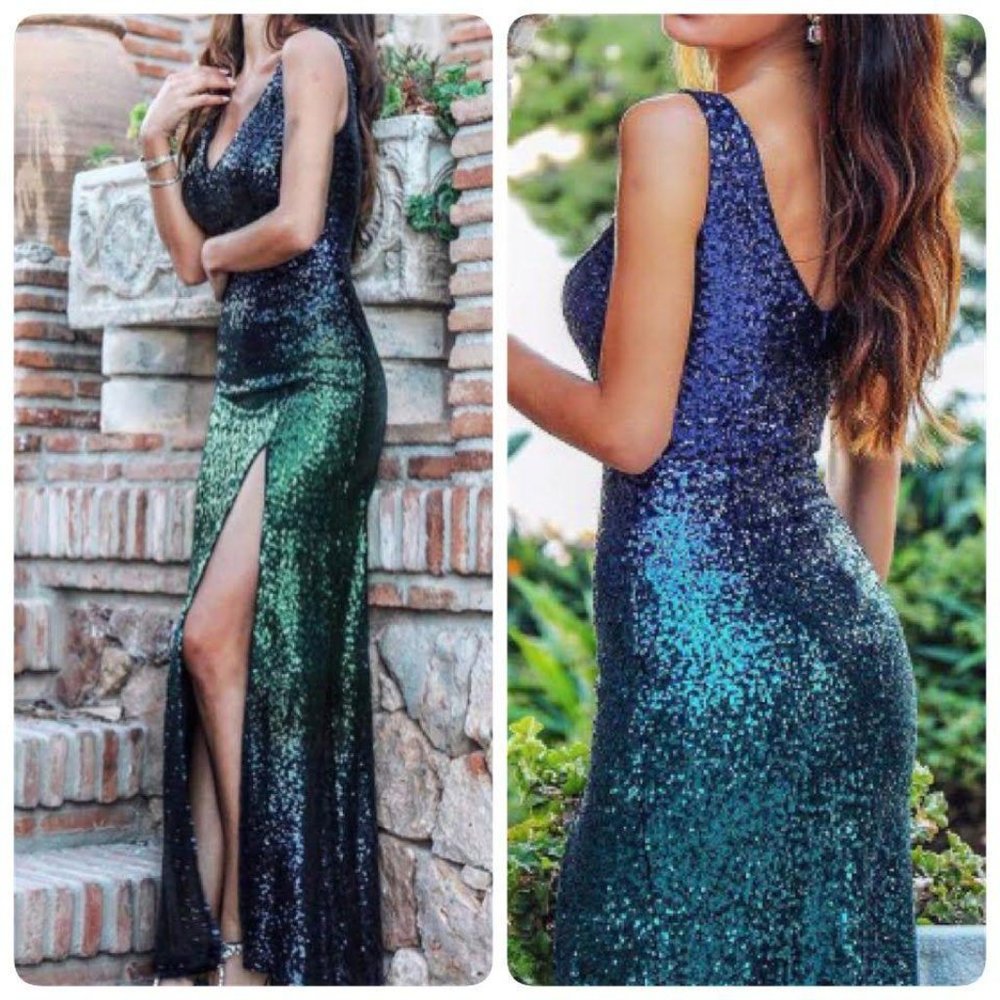 Ever Pretty Sequins Ombre Side Slit Evening Dress